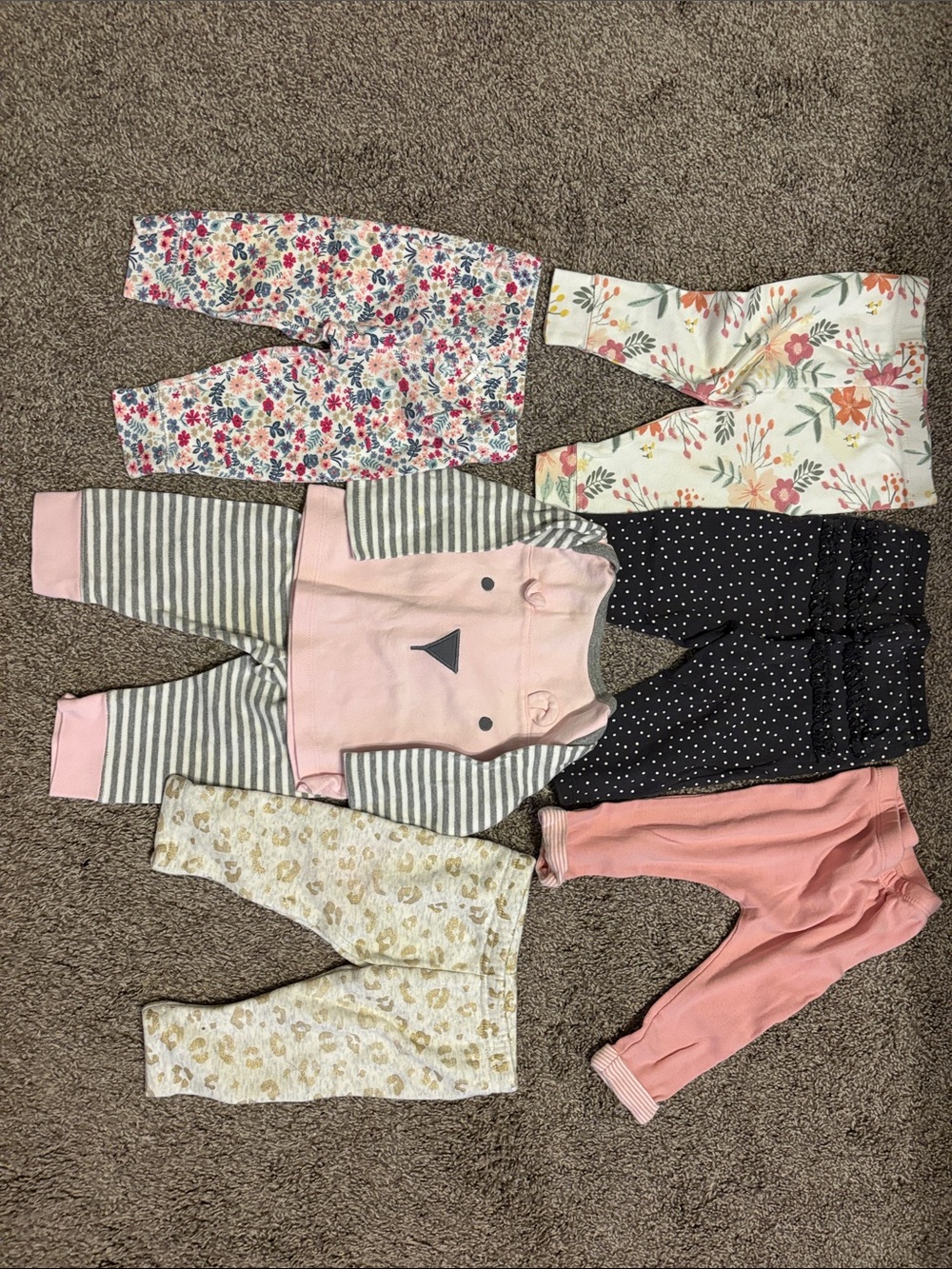 Carter's Pink & Gray Striped Bear Jogger Set